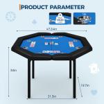 GarveeHome 48" Poker Table Foldable, 8-Player Casino Table with Padded Rails, Stainless Steel Cup Holders ＆ Folding Metal Legs, Octagon Poker Card Board Game Table for Family Game Casino, Blue