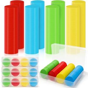 Pumtus 640 Pcs Plastic Poker Chips, 4 Colors Bingo Chips with Storage Box, 1.5 Inch Card Game Tokens, Counter Disk Counting Markers for Math Practice, Opaque Reward Coin for Teaching, Parties, Casino