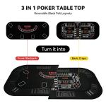 YUZPKRSI 3 in 1 Poker Table Top, Texas Hold'em Poker Card Tabletop Layout with Reversible Black Felt, Foldable Poker Table Craps Mat with Cup Holders, Carrying Bag for Poker/Blackjack/Craps