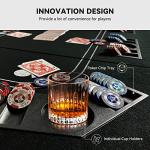 YUZPKRSI 3 in 1 Poker Table Top, Texas Hold'em Poker Card Tabletop Layout with Reversible Black Felt, Foldable Poker Table Craps Mat with Cup Holders, Carrying Bag for Poker/Blackjack/Craps