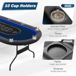 Goplus 84" Foldable Poker Table with LED Lights, 10 Players Card Board Game Table w/Casino Grade Felt, Steel Cup Holder, Padded Rails, for Texas Hold'em, Blackjack, No Assembly Required (Blue)