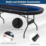 Goplus 84" Foldable Poker Table with LED Lights, 10 Players Card Board Game Table w/Casino Grade Felt, Steel Cup Holder, Padded Rails, for Texas Hold'em, Blackjack, No Assembly Required (Blue)