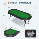 Garvee 8 Player Oval Poker Table Foldable, 72" Poker Game Tables with Storage Bag, Collapsible Legs, Padded Rails & Cup Holders, Portable Folding Game Table for Texas Holdem and Blackjack, Green