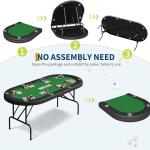 Garvee 8 Player Oval Poker Table Foldable, 72" Poker Game Tables with Storage Bag, Collapsible Legs, Padded Rails & Cup Holders, Portable Folding Game Table for Texas Holdem and Blackjack, Green