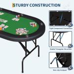 Garvee 8 Player Oval Poker Table Foldable, 72" Poker Game Tables with Storage Bag, Collapsible Legs, Padded Rails & Cup Holders, Portable Folding Game Table for Texas Holdem and Blackjack, Green
