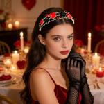 vokone Halloween Headbands for Women Red Queen Hearts Poker Card Headbands Multi Layer Pearl Crystal Hairbands Halloween Costume Headwear Party Hair Accessory Gifts (Queen Hearts)