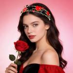 vokone Halloween Headbands for Women Red Queen Hearts Poker Card Headbands Multi Layer Pearl Crystal Hairbands Halloween Costume Headwear Party Hair Accessory Gifts (Queen Hearts)