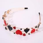 vokone Halloween Headbands for Women Red Queen Hearts Poker Card Headbands Multi Layer Pearl Crystal Hairbands Halloween Costume Headwear Party Hair Accessory Gifts (Queen Hearts)
