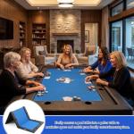 Hillsuren 86.2" x 43.5" Poker Table Tops for 8 Feet Pool Tables 10 Player Poker Table Game Billiard Pool Convertible Cover Mat Waterproof and Foldable, Blue