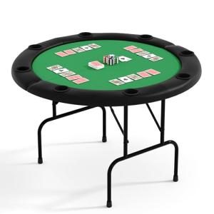 PeakPursuit 8 Player Folding Poker Table with Casino Grade Felt, 48'' Round Professional Card Table for Texas Holdem, Portable Design with Cup Holders for Home Game Nights & Parties