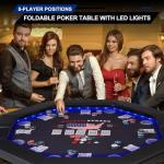 REAHOISY Foldable Poker Table with LED Lights, Octagon Casino Leisure Texas Holdem Table for 8 Player, Folding Blackjack Table w/Built-in LED Light, Padded Rails & Cup Holders for Home Game Room