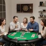 PeakPursuit 8 Player Folding Poker Table with Casino Grade Felt, 48'' Round Professional Card Table for Texas Holdem, Portable Design with Cup Holders for Home Game Nights & Parties