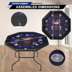 REAHOISY Foldable Poker Table with LED Lights, Octagon Casino Leisure Texas Holdem Table for 8 Player, Folding Blackjack Table w/Built-in LED Light, Padded Rails & Cup Holders for Home Game Room