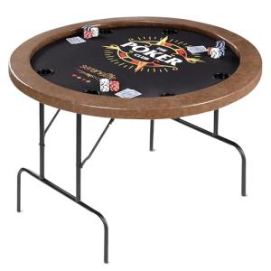 SereneLife 8-Player Round Foldable Poker Table - Premium Casino-Grade Design, Brown Felt Surface, Water-Resistant Rail, 8 Cup Holders, Blackjack Board - Ideal for Texas Hold'em & Family Fun (Black)