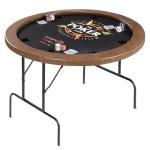 SereneLife 8-Player Round Foldable Poker Table - Premium Casino-Grade Design, Brown Felt Surface, Water-Resistant Rail, 8 Cup Holders, Blackjack Board - Ideal for Texas Hold'em & Family Fun (Black)