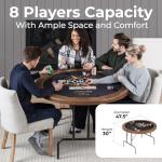 SereneLife 8-Player Round Foldable Poker Table - Premium Casino-Grade Design, Brown Felt Surface, Water-Resistant Rail, 8 Cup Holders, Blackjack Board - Ideal for Texas Hold'em & Family Fun (Black)