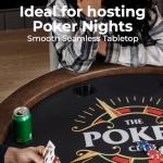 SereneLife 8-Player Round Foldable Poker Table - Premium Casino-Grade Design, Brown Felt Surface, Water-Resistant Rail, 8 Cup Holders, Blackjack Board - Ideal for Texas Hold'em & Family Fun (Black)