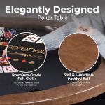 SereneLife 8-Player Round Foldable Poker Table - Premium Casino-Grade Design, Brown Felt Surface, Water-Resistant Rail, 8 Cup Holders, Blackjack Board - Ideal for Texas Hold'em & Family Fun (Black)