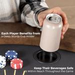 SereneLife 8-Player Round Foldable Poker Table - Premium Casino-Grade Design, Brown Felt Surface, Water-Resistant Rail, 8 Cup Holders, Blackjack Board - Ideal for Texas Hold'em & Family Fun (Black)