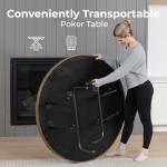 SereneLife 8-Player Round Foldable Poker Table - Premium Casino-Grade Design, Brown Felt Surface, Water-Resistant Rail, 8 Cup Holders, Blackjack Board - Ideal for Texas Hold'em & Family Fun (Black)