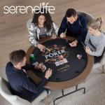 SereneLife 8-Player Round Foldable Poker Table - Premium Casino-Grade Design, Brown Felt Surface, Water-Resistant Rail, 8 Cup Holders, Blackjack Board - Ideal for Texas Hold'em & Family Fun (Black)