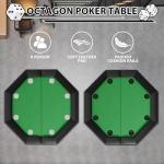 PeakPursuit Octagon Poker Table with Collapsible Legs, Blackjack Gaming Tables for 8 Players, Casino Leisure Table with Water-Resistant Cushioned Rail, Stainless Steel Cup Holder
