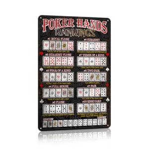 Vintage Poker Hands Rankings Metal Tin Sign Wall Decor Texas Poker Room Signs Accessories For Game Room Man Cave