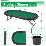 ECOTOUGE Poker Table Foldable, 8 Players Gaming Table w/Portable Oxford Bag, Folding Oval Texas HoldemTable with Stylish Padded Rails for Casino Leisure Game, No Assembly Required, Green