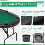ECOTOUGE Poker Table Foldable, 8 Players Gaming Table w/Portable Oxford Bag, Folding Oval Texas HoldemTable with Stylish Padded Rails for Casino Leisure Game, No Assembly Required, Green