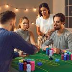 Coopay 250 Pcs Plastic Poker Chips for Texas Hold'em, Blackjack, Poker Chips Set with Dice Striped Edges for Card Board Game, Card Club Late Game Night Home Themed Events Party Supplies