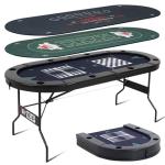 RAYKEEP 4-in-1 Poker Table Foldable, 8 Player Folding Poker Table w/Interchangeable Texas Holdem/Blackjack Game Mat & Built-in Chess/Backgammon Board, Portable Game Table for Home Party（72inch