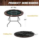 Barrington Billiards 6 Player Folding Round Card Table Casino Style 46 Inch Poker Table with Padded Rails, Cup Holders, and Poker Chips and Cards