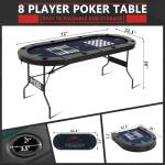 RAYKEEP 4-in-1 Poker Table Foldable, 8 Player Folding Poker Table w/Interchangeable Texas Holdem/Blackjack Game Mat & Built-in Chess/Backgammon Board, Portable Game Table for Home Party（72inch