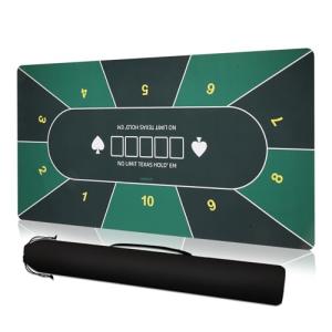 YOMEYOT Poker Table Top Mat 70"x35" Blackjack Poker Mat with Non Slip Rubber Backing and Carry Bag for Home Poker Card Game Night Up to 10 Players (Green)