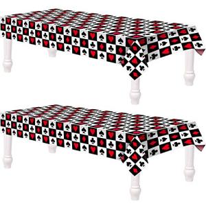 2 Pcs Casino Theme Party Decorations Poker Tablecloth Las Vegas Plastic Table Cover Casino Table Runner for Playing Card Game Birthday Party Favors Picnic Supplies, 54 x 108 Inch