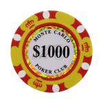 Clay Poker Chips 14 Gram Monte Carlo-Pack of 50 Chips ($1000 Yellow)