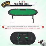 ECOTOUGE 9-Player Poker Table, Casino Leisure Table with Stainless Steel Cup Holders, Texas Hold'em Poker Table with Padded Rail, Green