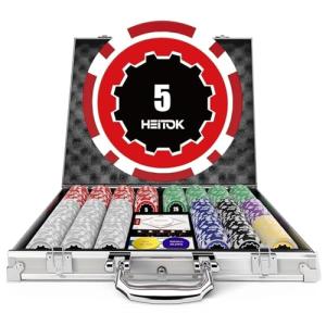 HEITOK Casino Poker Set with Numbered Chips 500-Piece for Card Board Game, 11.5 Gram with Playing Cards Waterproof for Texas Hold'em, Blackjack Gambling, Card Club or Late Night Poker Games