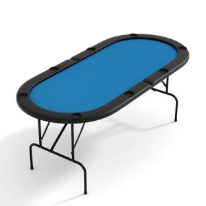 PeakPursuit 8 Oval Player Poker Table Foldable, 71" Folding Blackjack Texas Holdem Table, Portable Casino Leisure Card Board Game Table with Cup Holders for Game Room, Blue