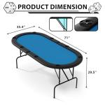 PeakPursuit 8 Oval Player Poker Table Foldable, 71" Folding Blackjack Texas Holdem Table, Portable Casino Leisure Card Board Game Table with Cup Holders for Game Room, Blue