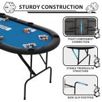 PeakPursuit 8 Oval Player Poker Table Foldable, 71" Folding Blackjack Texas Holdem Table, Portable Casino Leisure Card Board Game Table with Cup Holders for Game Room, Blue