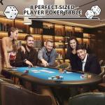 PeakPursuit 8 Oval Player Poker Table Foldable, 71" Folding Blackjack Texas Holdem Table, Portable Casino Leisure Card Board Game Table with Cup Holders for Game Room, Blue