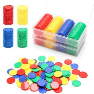 Luxiv 200Pcs Plastic Learning Counters with Storage Box, 4 Colors Bingo Chips 1 Inches Poker Chips Educational Counting Math Counters Manipulatives Round Game Chips Plastic Counters (1 inches)