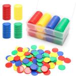 Luxiv 200Pcs Plastic Learning Counters with Storage Box, 4 Colors Bingo Chips 1 Inches Poker Chips Educational Counting Math Counters Manipulatives Round Game Chips Plastic Counters (1 inches)