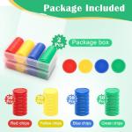 Luxiv 200Pcs Plastic Learning Counters with Storage Box, 4 Colors Bingo Chips 1 Inches Poker Chips Educational Counting Math Counters Manipulatives Round Game Chips Plastic Counters (1 inches)