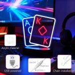 Poker Neon Sign for Wall Decor, Casino LED Night for Las Vegas Party, Poker Room, Bedroom, Man Cave, Dimmable USB Power Red Blue (14.1"x13" IN)