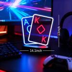 Poker Neon Sign for Wall Decor, Casino LED Night for Las Vegas Party, Poker Room, Bedroom, Man Cave, Dimmable USB Power Red Blue (14.1"x13" IN)