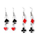 Azusa Sun 4 Pairs Playing Cards Dangle Earrings Red Black Poker Suits Earrings Nightclub Party Jewelry for Women