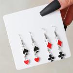 Azusa Sun 4 Pairs Playing Cards Dangle Earrings Red Black Poker Suits Earrings Nightclub Party Jewelry for Women