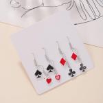 Azusa Sun 4 Pairs Playing Cards Dangle Earrings Red Black Poker Suits Earrings Nightclub Party Jewelry for Women